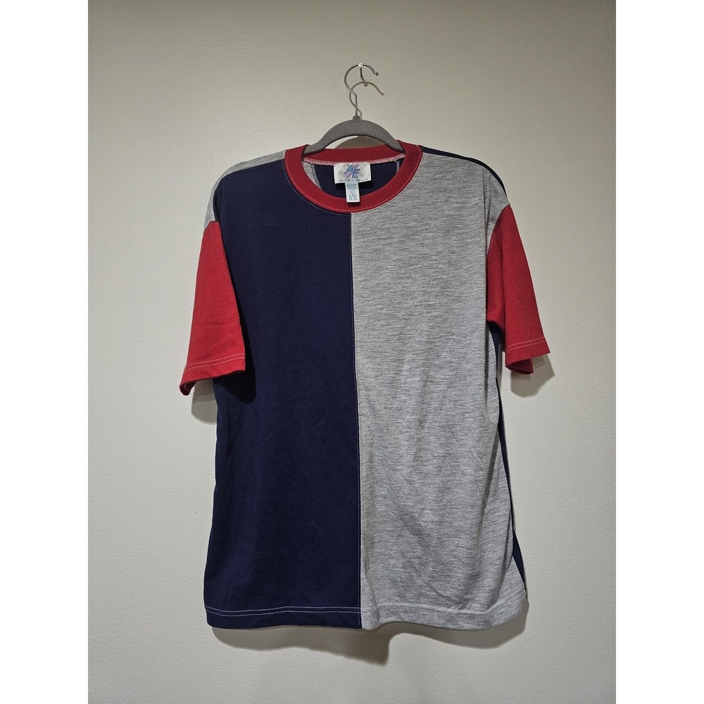 Vintage Active Elements Shirt Mens Large Colorblock Navy Gray Red T-Shirt 90s